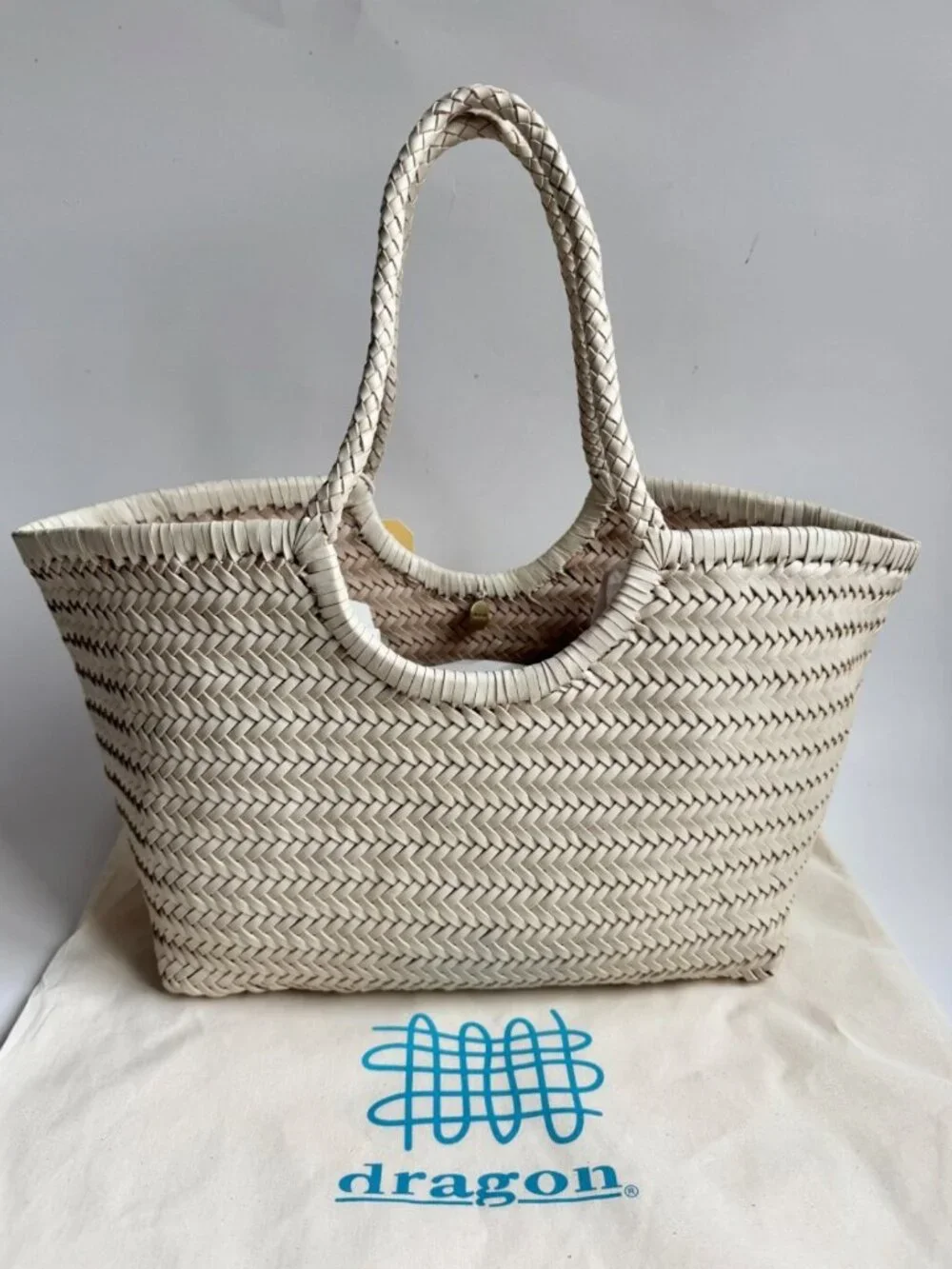 Dragon Diffusion Ivory Woven Leather Large Tote Bag NWT - Picture 8 of 8